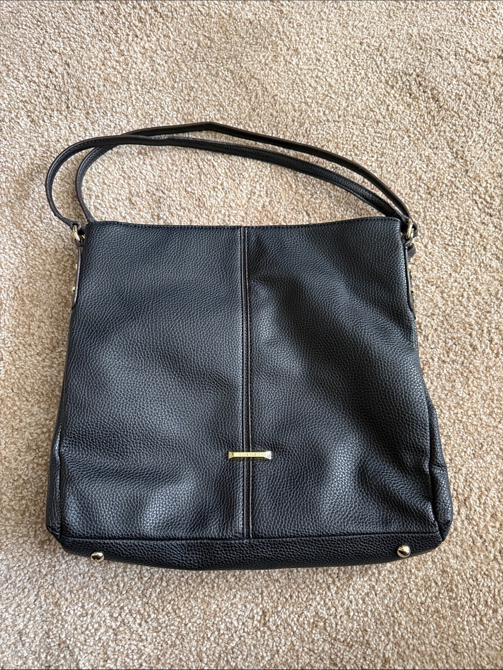 Classic Black Leather Anne Klein Shoulder Bag